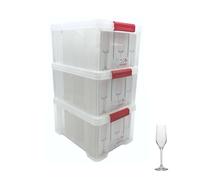 Sundis Champ Store, lot de 3 boîtes de rangement pour flûtes à champagne, en plastique transparent, renforcées avec couvercle clipsable, superposables et combinables, capacité 12 verres