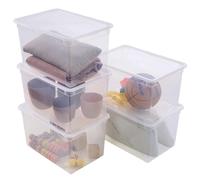 SUNDIS Clear Box, boîte de rangement plastique avec couvercle, 46L, lot de 5, superposable et empilable, idéale pour ranger la chambre, le dressing, le bureau ou la buanderie