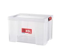 SUNDIS Clip’N Store, boîte de rangement 45L en plastique transparent, renforcée avec couvercle clipsable, aptes au contact alimentaire, parois droites, superposable et combinable