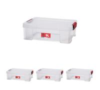 Sundis Clip’N Store, boîte de rangement 9L en plastique transparent, renforcée avec couvercle clipsable, aptes au contact alimentaire, parois droites, superposable et combinable (Lot de 4)