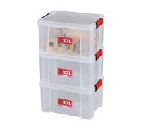 SUNDIS Clip’N Store, lot de 3 boîtes de rangement 17L en plastique transparent, renforcées avec couvercle clipsable, aptes au contact alimentaire, parois droites, superposables et combinables