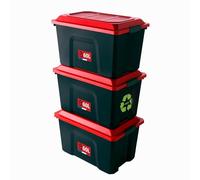Sundis Coffres de rangement robustes 60 L avec couvercles noir/rouge 3 pièces
