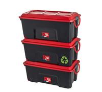 Sundis Locker, lot de 3 malles de rangement en plastique recyclé 75 litres, avec couvercle clipsable, superposables et empilables, idéales pour l'atelier, le transport, le garage, le bricolage