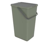 SUNDIS Loops, poubelle de tri sélectif d’intérieur 32L, rectangulaire, en plastique recyclé vert, avec couvercle, poignée, anse et stickers, pour cuisine, cantine, restaurant, salle de pause