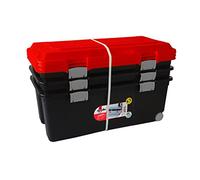 Sundis Lot de 3 Camper 75L. Malle de Rangement Cadenassable avec Roulettes et Couvercle Clipsable Noir et Rouge