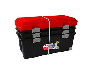 Sundis Lot de 3 Camper 75L. Malle de Rangement Cadenassable avec Roulettes et Couvercle Clipsable Noir et Rouge