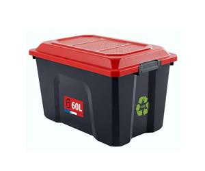 SUNDIS | Malle de Rangement LOCKER avec Couvercle - 60 Litres - Noir et Rouge
