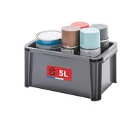 SUNDIS Master Box, bac de rangement 5L en plastique recyclé, robuste et renforcé, parois droites, superposable et combinable, idéal pour l’atelier, le bricolage ou le transport