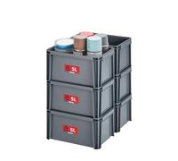 SUNDIS Master Box, lot de 6 bacs de rangement 5L en plastique recyclé, robustes et renforcés, parois droites, superposables et combinables, idéals pour l’atelier, le bricolage ou le transport