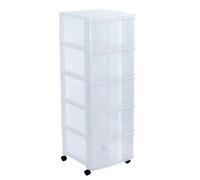SUNDIS Modulo, tour de rangement en plastique transparent, avec roulettes, 5 grands tiroirs, hauteur 104 cm, idéale rangement bureau, cours, documents, fournitures, accessoires