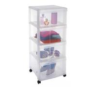 SUNDIS Modulo, Tour de Rangement en Plastique Transparent, avec roulettes, 4 Grands tiroirs, Hauteur 85 cm, idéale Rangement Bureau, Cours, Documents, Fournitures, Accessoires