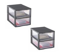 SUNDIS Orgamix, lot de 2 tours de rangement en plastique gris, 2 tiroirs transparents format papier A4, hauteur 25,5 cm, superposables, idéales rangement bureau, cours, documents, fournitures