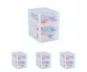 SUNDIS Orgamix, petite tour de rangement en plastique, 3 tiroirs transparents format A5, hauteur 25,5 cm, superposable, idéale rangement cosmétiques, bijoux, accessoires, fournitures (Lot de 4)