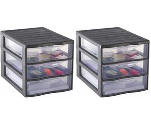 SUNDIS Orgamix, petite tour de rangement en plastique gris, 3 tiroirs transparents format papier A4, hauteur 25,5 cm, superposable, idéale rangement bureau, cours, documents, fournitures (Lot de 2)