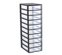 SUNDIS Orgamix, tour de rangement en plastique noir, 10 tiroirs transparents format papier A4, hauteur 81,5 cm, idéale rangement bureau, cours, documents, fournitures, accessoires
