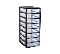SUNDIS Orgamix, tour de rangement en plastique noir, 8 tiroirs transparents format papier A4, hauteur 65 cm, idéale rangement bureau, cours, documents, fournitures, accessoires