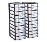SUNDIS Orgamix, lot de 2 tours de rangement en plastique noir, 10 tiroirs transparents format papier A4, hauteur 81,5 cm, idéales rangement bureau, cours, documents, fournitures, accessoires