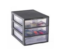 SUNDIS Orgamix, tour de rangement plastique A4, 3 tiroirs, gris | Hauteur 25,5 cm, superposable, idéale rangement bureau, cours, documents, fournitures