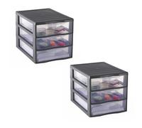 SUNDIS Orgamix, tour de rangement plastique A4, 3 tiroirs, x2, gris