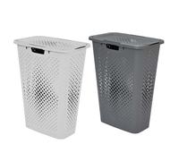 SUNDIS Pixel, lot de 2 paniers à linge 40l, en plastique recyclé, blanc cassé et gris, idéals pour les petits espaces, 2 poignées latérales et 1 poignée au-dessous, aération sur les 4 côtés