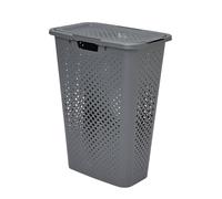 SUNDIS Pixel, panier à linge 40l, en plastique recyclé, gris, idéal pour les petits espaces, 2 poignées latérales et 1 poignée au-dessous, aération sur les 4 côtés