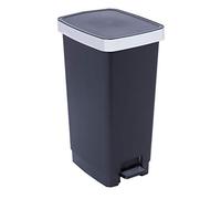 SUNDIS Ring Bin, poubelle à pédale 40 L, rectangulaire, fermeture silencieuse, en plastique recyclé, avec anses pour accrocher le sac, noir et métal, pour cuisine, bureau, buanderie, atelier, garage