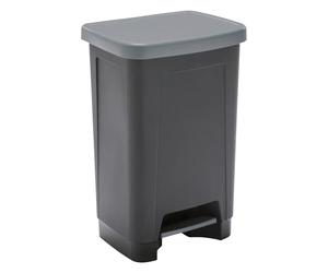SUNDIS Step Bin, poubelle à pédale 50L, en plastique noir et gris | Rectangulaire, pour cuisine, bureau, buanderie, garage, atelier, salle de bain