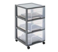 Sundis Tour de rangement Tag Tower XL – gris, 3 grands tiroirs transparents, 64,5 cm, roulettes