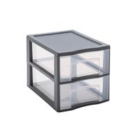 SUNDIS Tag Tower, petite tour de rangement en plastique gris, 2 tiroirs transparents format A4, hauteur 25,5 cm, superposable, idéale rangement bureau, cours, documents, fournitures
