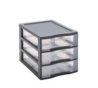 SUNDIS Tag Tower, petite tour de rangement en plastique gris, 3 tiroirs transparents format A4, hauteur 25,5 cm, superposable, idéale rangement bureau, cours, documents, fournitures