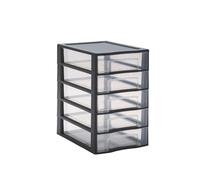 SUNDIS Tag Tower, petite tour de rangement en plastique noir, 5 tiroirs transparents format A6, superposable, idéale rangement cosmétiques, bijoux, accessoires, fournitures