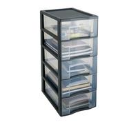 SUNDIS Tag Tower, tour de rangement plastique A4, 5 tiroirs transparents, Gris
