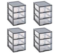 SUNDIS Tag Tower, tour de rangement plastique A5, 3 tiroirs, x4, gris