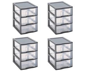 SUNDIS Tag Tower, tour de rangement plastique A5, 3 tiroirs, x4, gris | Hauteur 25,5 cm, superposable, idéale rangement cosmétiques, bijoux, accessoires, fournitures