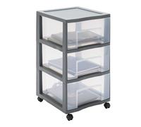 SUNDIS Tag Tower XL, tour de rangement plastique, 3 grands tiroirs, roues, Gris