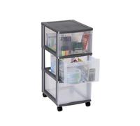 SUNDIS | Tour de Rangement à roulettes Optimo - 3 Grands Tiroirs 15 Litres - Noir / Transparent - 4156001