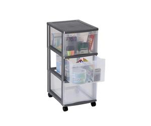 SUNDIS | Tour de Rangement à roulettes Optimo - 3 Grands Tiroirs 15 Litres - Noir / Transparent - 4156001