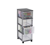 SUNDIS | Tour de Rangement à roulettes Optimo - 5 Grands Tiroirs 15 Litres - Argent / Transparent - 4155002