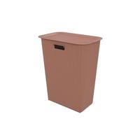 SUNDIS Vibes, panier à linge avec couvercle en plastique, 40l, marron moka, idéal pour les petits espaces, 2 poignées latérales et 1 poignée au-dessous