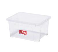 SUNDIS View Box, boîte de rangement en plastique avec couvercle, 24l, transparent, superposable et empilable, idéale pour ranger les armoires, le bureau, la buanderie, la salle de bain