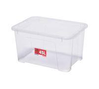 SUNDIS View Box, boîte de rangement en plastique avec couvercle, 45l, transparent, superposable et empilable, multi-usages et idéale pour ranger les jouets, vêtements et documents