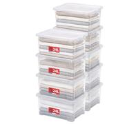 SUNDIS View Box, boîtes de rangement plastique avec couvercle, lot de 9, 24l, superposables et empilables, idéales pour ranger les armoires, le bureau, la buanderie, la salle de bain