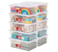 SUNDIS View Box, boîtes de rangement plastique avec couvercle, lot de 10, 25l, superposables et empilables, idéales pour ranger les armoires, le bureau, la buanderie, la salle de bain