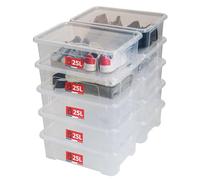 SUNDIS View Box, boîtes de rangement plastique avec couvercle, lot de 10, 25l, superposables et empilables, idéales pour ranger les armoires, le bureau, la buanderie, la salle de bain