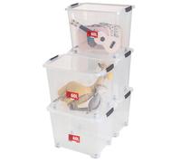 SUNDIS View Box, boîtes de rangement plastique avec couvercle, lot de 5, 60l, superposables et empilables, multi-usages, idéales pour ranger les jouets, vêtements et documents