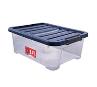 SUNDIS Wave Box, boîte de rangement avec couvercle clipsable 17l, en plastique transparent, superposable et empilable, idéale pour ranger la chambre, le dressing, le bureau ou la buanderie