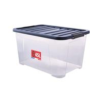 SUNDIS Wave Box, boîte de rangement avec couvercle clipsable 45l, en plastique transparent, superposable et empilable, idéale pour ranger la chambre, les jouets, le bureau ou le grenier