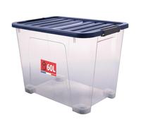 SUNDIS Wave Box, boîte de Rangement avec Couvercle clipsable 60l, en Plastique Transparent, superposable et empilable, idéale pour Ranger la Chambre, Les Jouets, Le Bureau, Le Grenier ou Le Garage