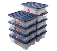 SUNDIS Wave Box, lot de 9 boîtes de rangement avec couvercle clipsable 25l, en plastique transparent, superposables et empilables, idéales pour ranger la chambre, le dressing, le bureau, la buanderie