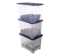 Sundis Wave Box, lot de 3 boîtes de rangement avec couvercle, 60l, en plastique transparent, superposables et empilables, idéales pour ranger la chambre, le bureau, le grenier, le garage